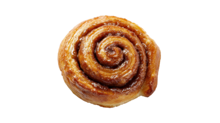 Cinnamon roll showcasing a glossy, sticky glaze and spiral swirl on transparent background  perfect for menus, bakery ads, web design, and breakfast or dessert themes