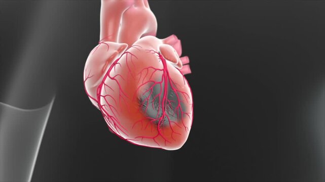 Restore heart health,treatment of coronary heart disease,myocardial infarction, heart attack. Coronary stents clear blocked coronary artery, improve cardiovascular circulation,surgical procedures. 3D.