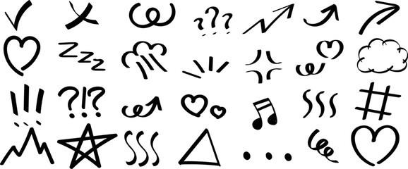 Hand drawn doodle symbols set, sketch icons collection isolated