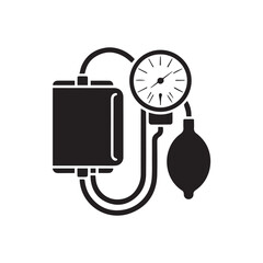 Obraz premium Manual blood pressure monitor icon in black silhouette