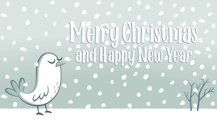 Christmas greeting with a small white bird in the snow. Christmas greeting with a snowy landscape with a small white bird with its eyes closed.