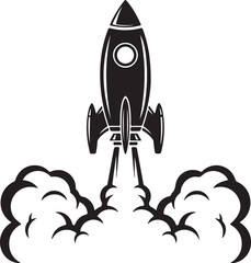 Rocket Launch Silhouette with Smoke Clouds