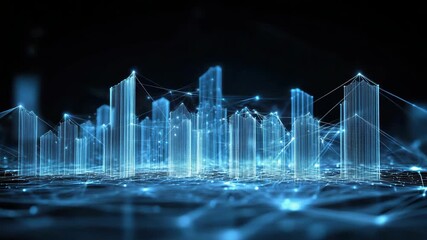 Futuristic digital cityscape network skyline glowing with blue data technology and neon cityscape - Powered by Adobe