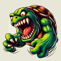 Vector illustration of a scary and ferocious turtle cartoon
