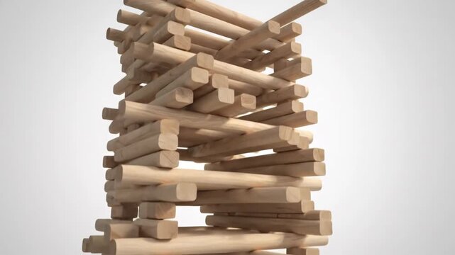 Intricate Wooden Dowel Structure with Varying Lengths Precisely Stacked