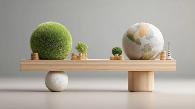 Balancing nature and economy: conceptual earth with greenery and coins - Powered by Adobe