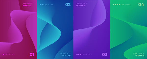 Set of abstract flowing soft gradient waves posters. Futuristic backgrounds for creative graphic design. Vector illustration.	