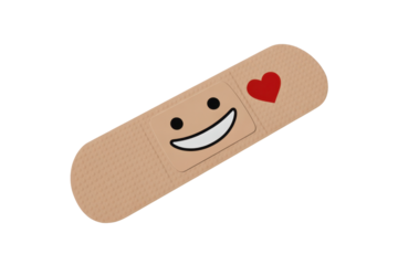 Adhesive bandage with smiley and heart icon