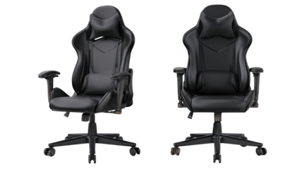 An isolated black leather executive office chair features a comfortable adjustable seat and wheels for a professional business manager's interior design