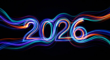 Futuristic 2026 Neon Light Waves with Glowing Energy Lines