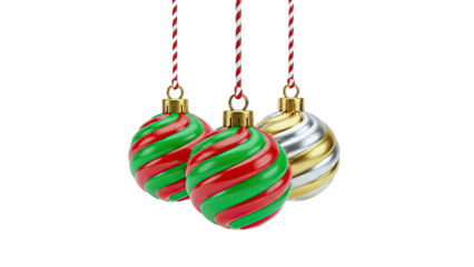 Christmas Ornaments with Red, Green, Gold, and Silver Swirls