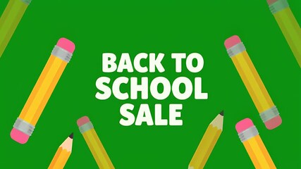 Dynamic back to school sale banner with scattered yellow pencils on a vivid green background, perfect for promoting educational discounts and student deals