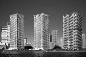 Fototapeta premium 冬の青空と豊洲から見た晴海 晴海運河 東京都江東区豊洲