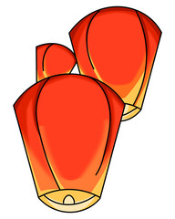 Pair of red Chinese lanterns symbolizing celebration and good fortune for Lunar New Year.