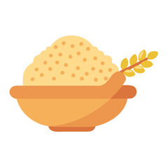 Ceramic bowl with semolina flour and wheat stalk