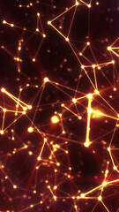 Glowing golden network of connected points and lines forming an abstract geometric structure on a dark background
