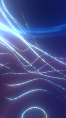 Soft glowing light trails flowing across a dark background, creating a futuristic digital wave effect