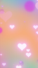 Soft pastel gradient background with glowing heart shapes, creating a romantic, dreamy, and gentle atmosphere