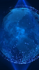 Abstract digital Earth made of glowing blue particles representing global connectivity and technology