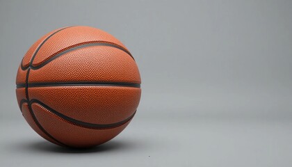 Fototapeta premium A classic orange textured basketball resting on a smooth grey studio background