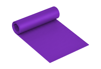 Vibrant Purple Yoga Mat Partially Unrolled: Essential Fitness and Exercise Equipment for Health and Wellness