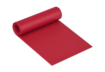 Vibrant Red Yoga Mat Partially Unrolled, Essential for Home Fitness, Pilates, and Mindful Workouts