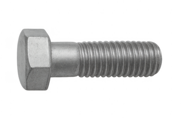 Metal bolt fastener with hexagonal head and threads on transparent background