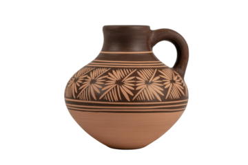 Ornate Clay Pitcher with Dark Brown Accents