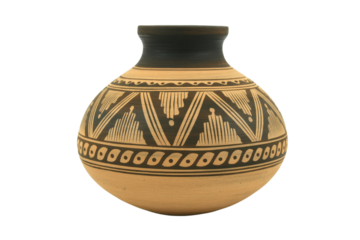 Ornate Black and Tan Pottery Vase