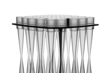 Rack of scientific laboratory test tubes