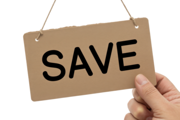 Save sign hanging, discount advertisement