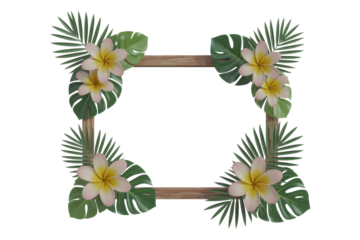 Tropical frame with flowers and leaves