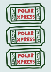 Whimsical Christmas vector card. Vintage retro holidays print design with polar express train tickets coquette illustration