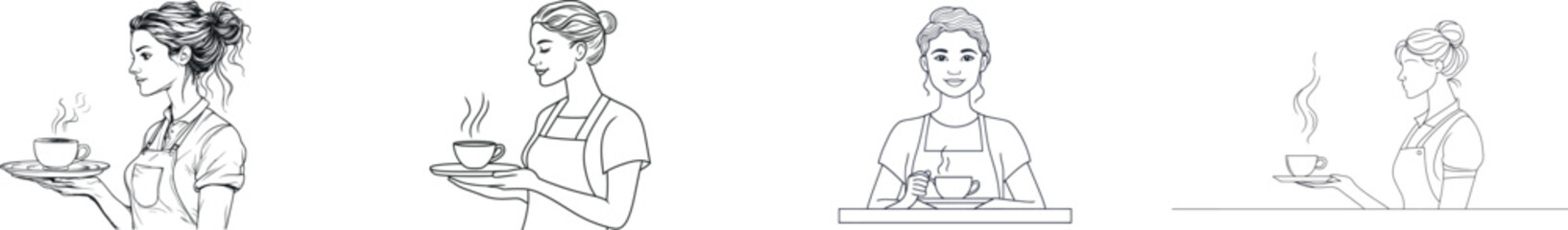 The barista's continuous line and the waitress's coffee line art were examples of modern art, both of which were drawn by hand