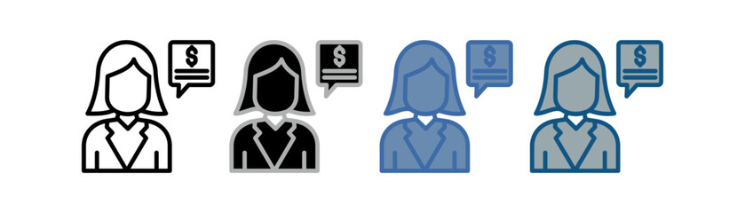 
advisor icon set multiple style collection with lawyer women and chat design