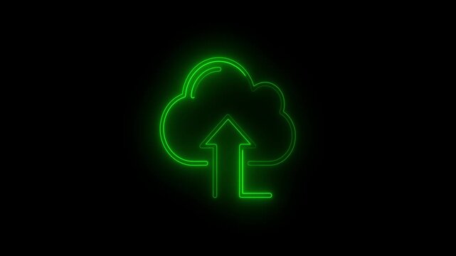 Advanced Neon Glowing Cloud Computing Icon with Arrow Icon Animation for Futuristic Technology, Digital Data Transfer, and Modern UI HUD Motion Graphics with Abstract Cyber Network Design Elements.