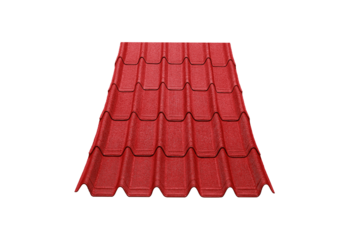Vibrant Red Metal Roof Tile Isolated on White: Modern Corrugated Roofing Material for Home Construction