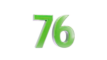 3D Green Number 76 on transparent background