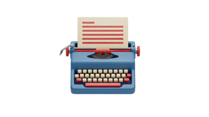 Blue and Red Vintage Typewriter with Paper