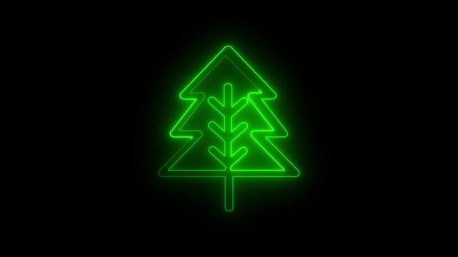 Glowing neon christmas tree concept animation. Abstract neon green christmas tree for festive and holiday animated on black background. 4k video