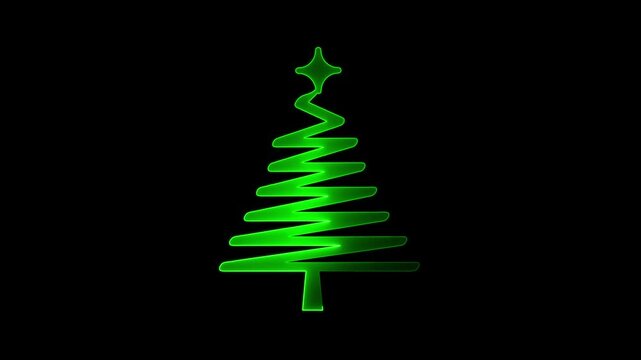 Glowing neon christmas tree concept animation. Abstract neon green christmas tree for festive and holiday animated on black background. 4k video