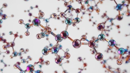 Molecules Floating in Space, Interconnected Molecular Structure on White Background