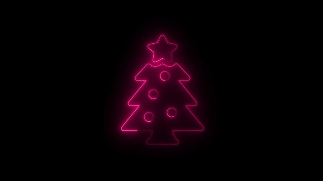 Glowing neon christmas tree concept animation. Abstract neon red christmas tree for festive and holiday animated on black background. 4k video