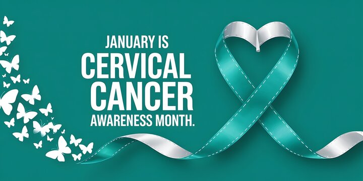 A teal ribbon shaped like a heart with fluttering butterflies signifies january as cervical cancer awareness month promoting health high quality
