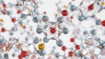 Molecules Floating in Space, Interconnected Molecular Structure on White Background
