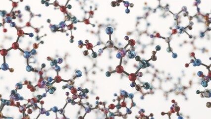 Molecules Floating in Space, Interconnected Molecular Structure on White Background