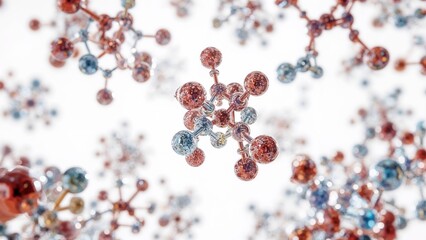 Molecules Floating in Space, Interconnected Molecular Structure on White Background