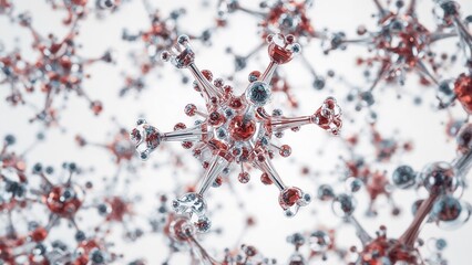 Molecules Floating in Space, Interconnected Molecular Structure on White Background
