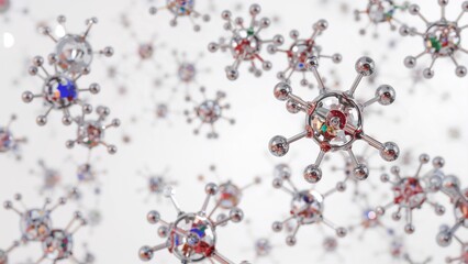 Molecules Floating in Space, Interconnected Molecular Structure on White Background