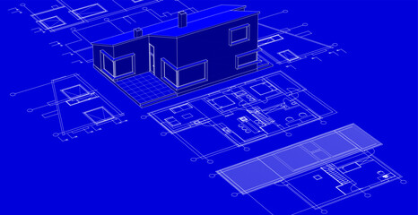 house architecture plan 3d illustration	